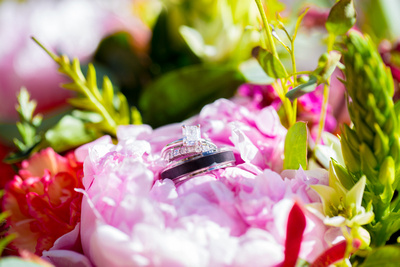 beautiful rings laying on a bed of flowers