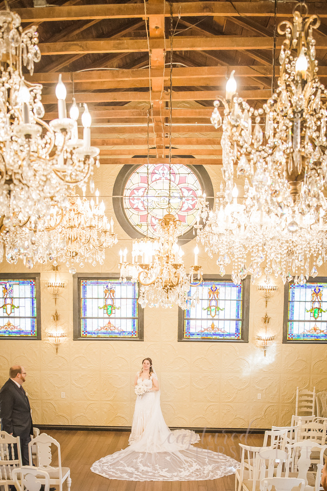 Bride in Chandelier Barn