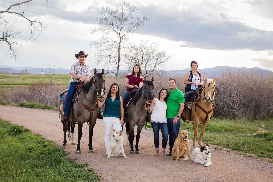 Family portraits with horses and dogs captured at Standley lake in Westminster 