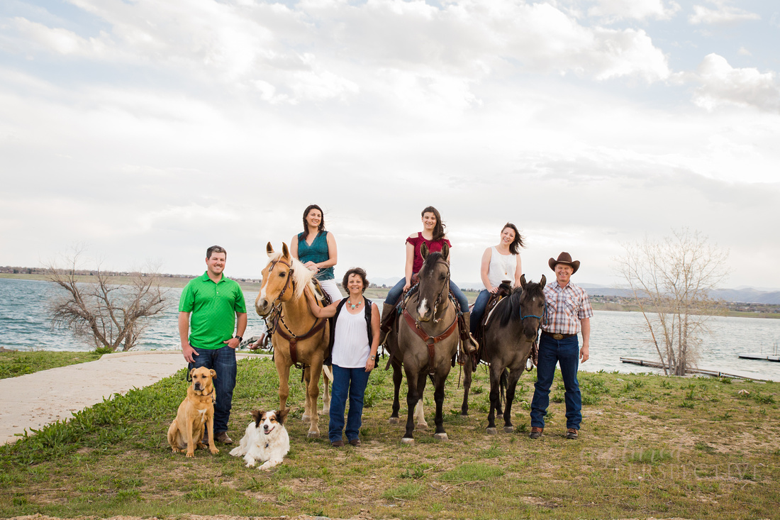 Family portraits with horses and dogs captured at Standley lake in Westminster 